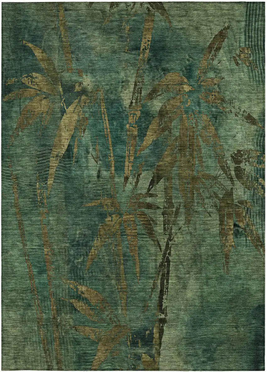 Green And Brown Botanical Leaves Washable Indoor Outdoor Area Rug Photo 3