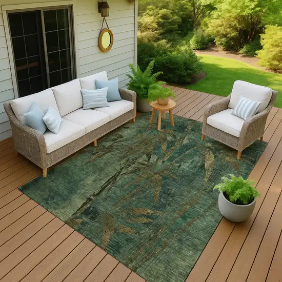 Green And Brown Botanical Leaves Washable Indoor Outdoor Area Rug Photo 7