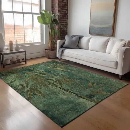 Green And Brown Botanical Leaves Washable Indoor Outdoor Area Rug Photo 9