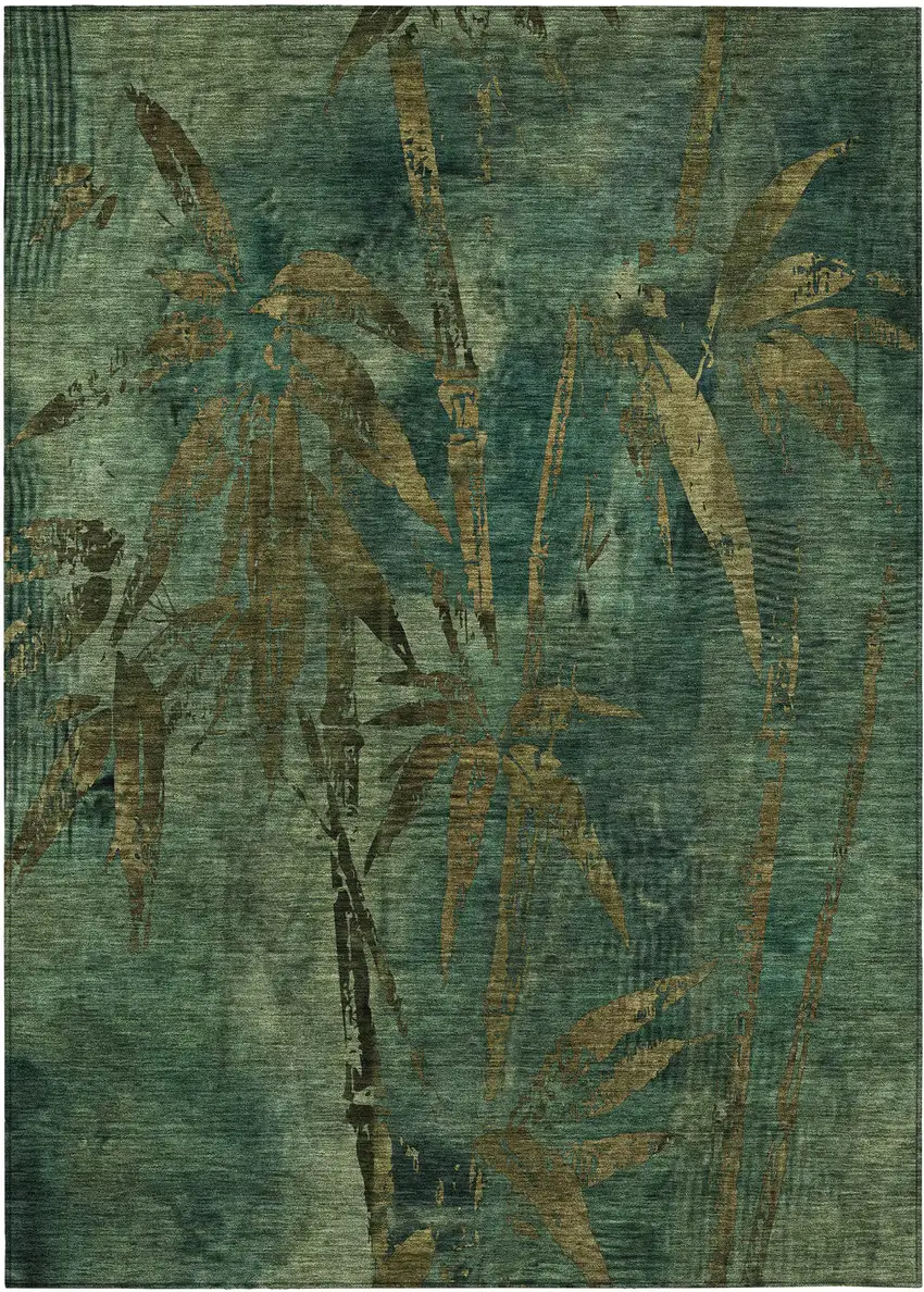 Green And Brown Botanical Leaves Washable Indoor Outdoor Area Rug Photo 1