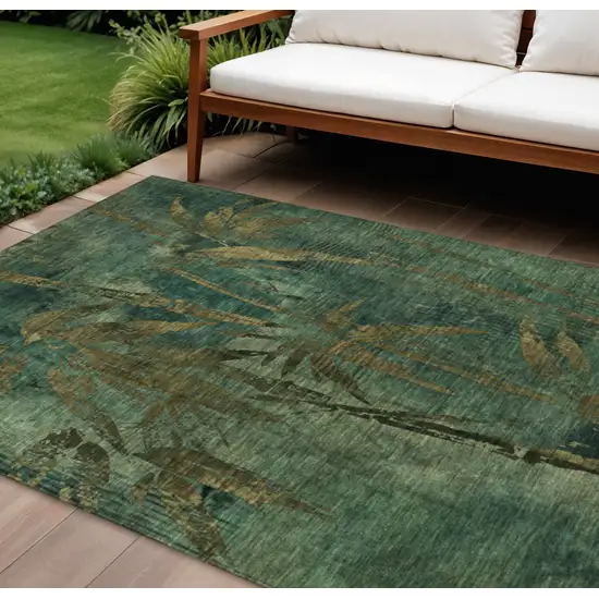 Green And Brown Botanical Leaves Washable Indoor Outdoor Area Rug Photo 2