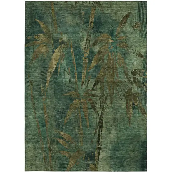 Green And Brown Botanical Leaves Washable Indoor Outdoor Area Rug Photo 3