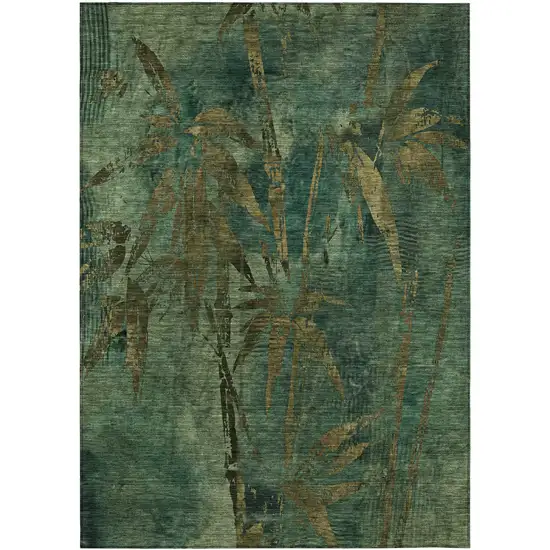 Green And Brown Botanical Leaves Washable Indoor Outdoor Area Rug Photo 1