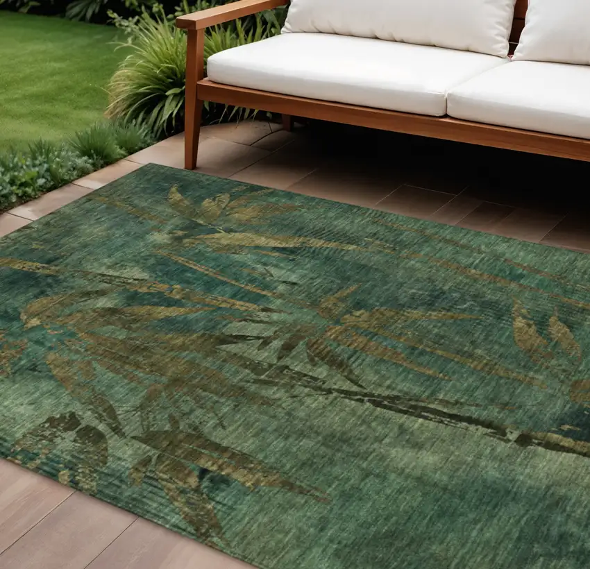 Green And Brown Botanical Leaves Washable Indoor Outdoor Area Rug Photo 2