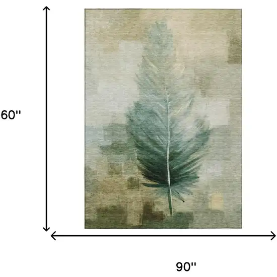 Green And Brown Botanical Leaves Washable Indoor Outdoor Area Rug Photo 7