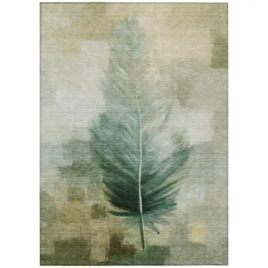 Green And Brown Botanical Leaves Washable Indoor Outdoor Area Rug Photo 2