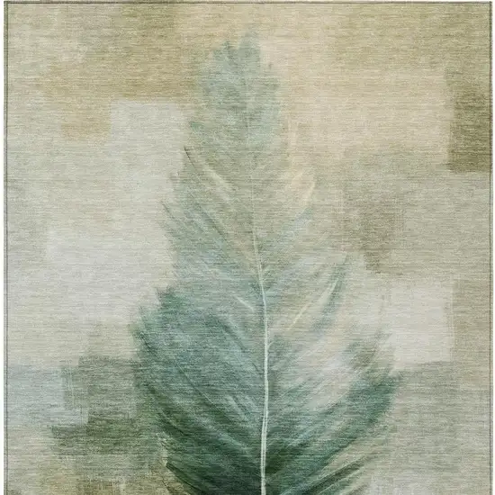 Green And Brown Botanical Leaves Washable Indoor Outdoor Area Rug Photo 4