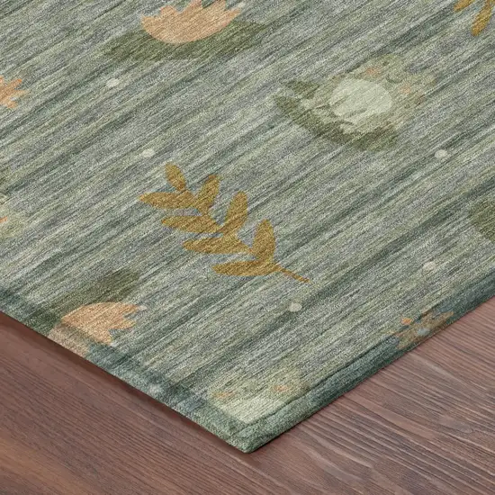 Green And Brown Botanical Leaves Washable Indoor Outdoor Area Rug Photo 3