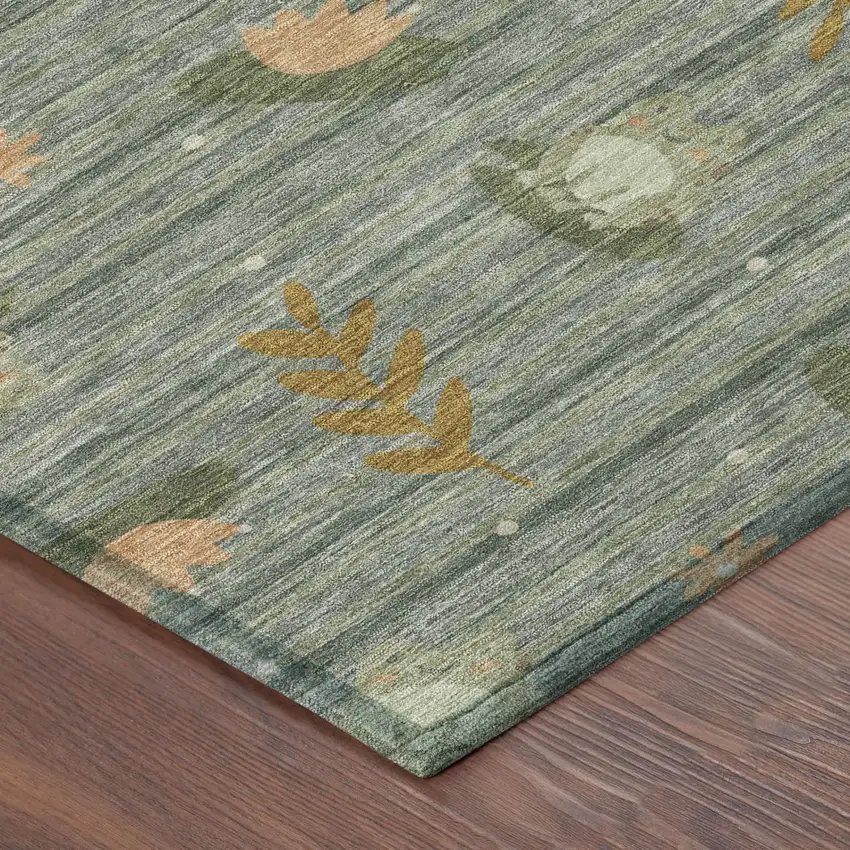 Green And Brown Botanical Leaves Washable Indoor Outdoor Area Rug Photo 3