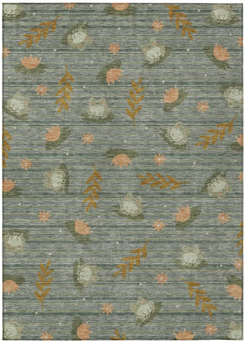 Green And Brown Botanical Leaves Washable Indoor Outdoor Area Rug Photo 2