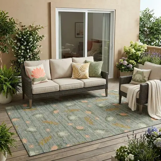 Green And Brown Botanical Leaves Washable Indoor Outdoor Area Rug Photo 1