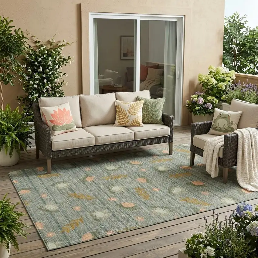 Green And Brown Botanical Leaves Washable Indoor Outdoor Area Rug Photo 1