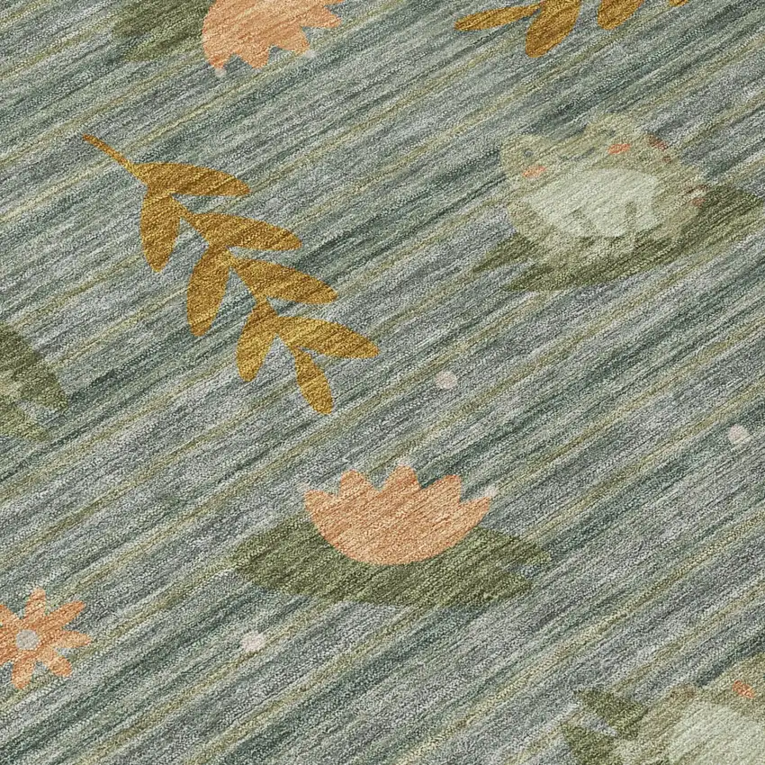 Green And Brown Botanical Leaves Washable Indoor Outdoor Area Rug Photo 4