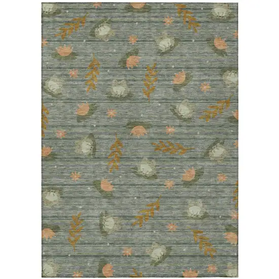 Green And Brown Botanical Leaves Washable Indoor Outdoor Area Rug Photo 2