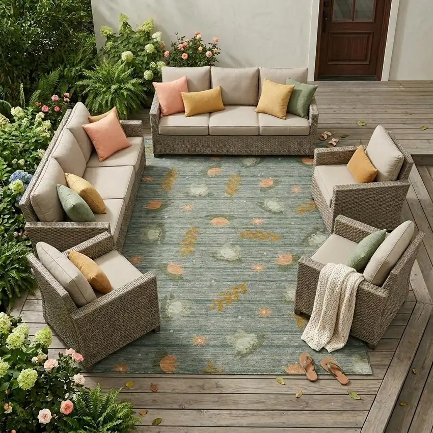 Green And Brown Botanical Leaves Washable Indoor Outdoor Area Rug Photo 1