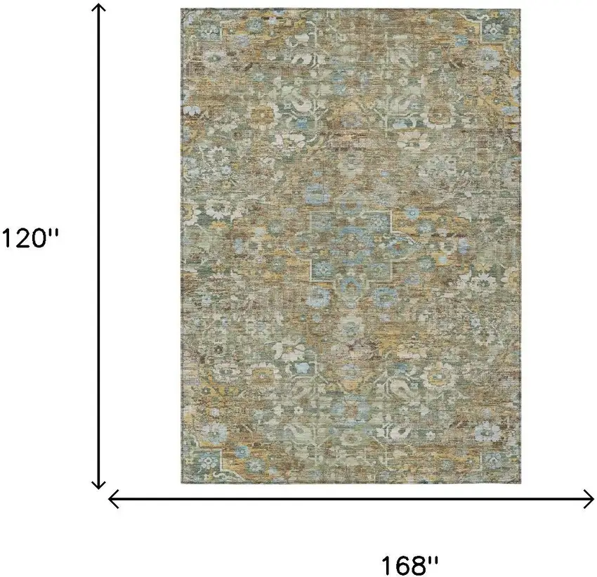 Green And Brown Floral Medallion Washable Indoor Outdoor Area Rug Photo 5