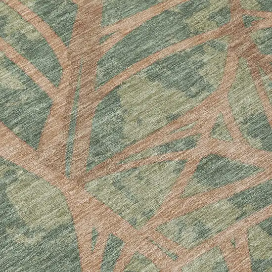 Green And Brown Floral Washable Indoor Outdoor Area Rug Photo 4