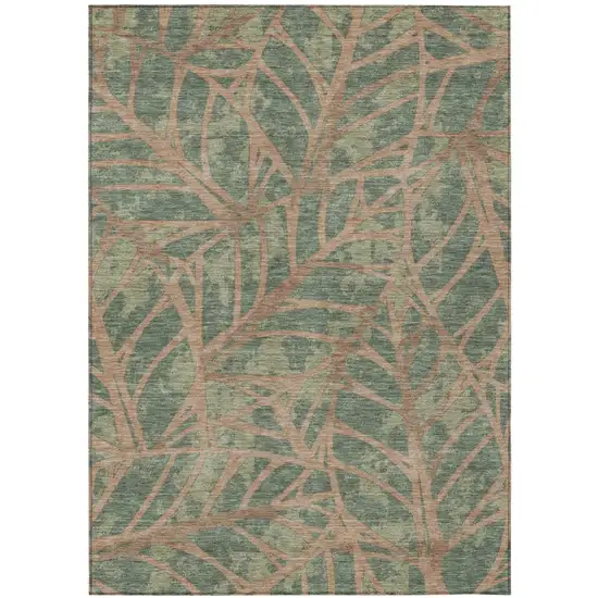Green And Brown Floral Washable Indoor Outdoor Area Rug Photo 2