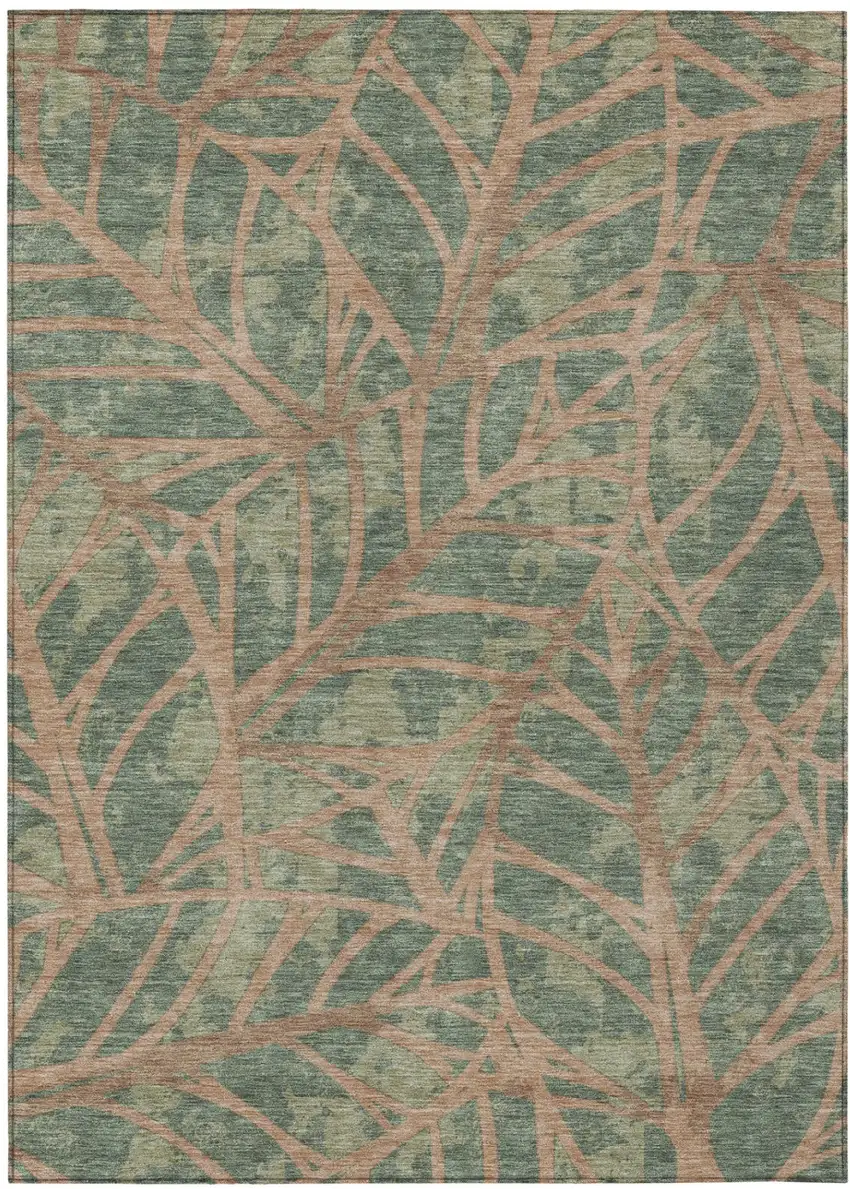 Green And Brown Floral Washable Indoor Outdoor Area Rug Photo 2