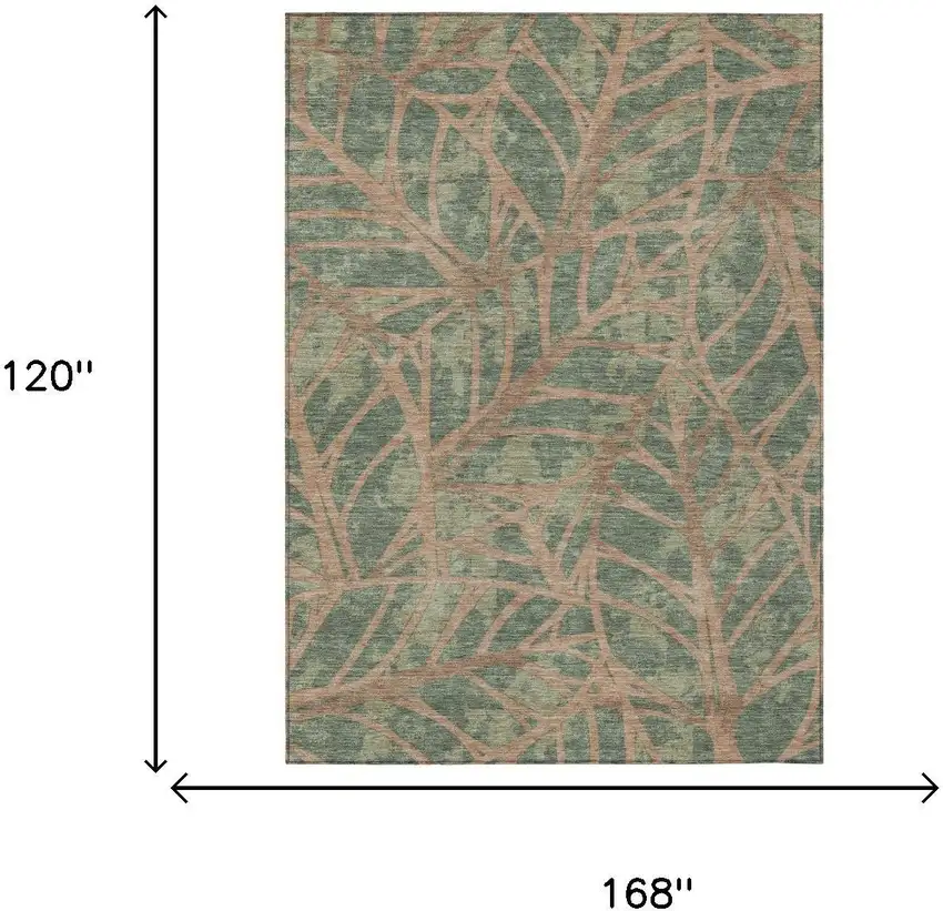 Green And Brown Floral Washable Indoor Outdoor Area Rug Photo 5