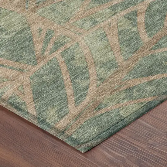 Green And Brown Floral Washable Indoor Outdoor Area Rug Photo 3