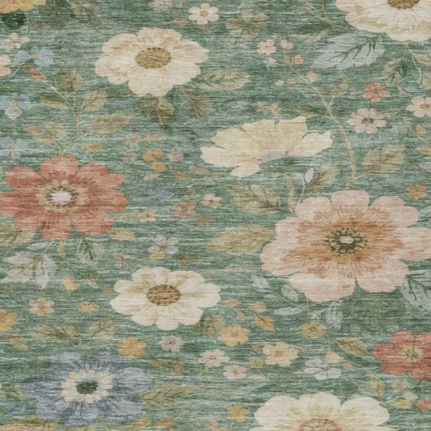 Green And Brown Floral Washable Indoor Outdoor Area Rug Photo 4