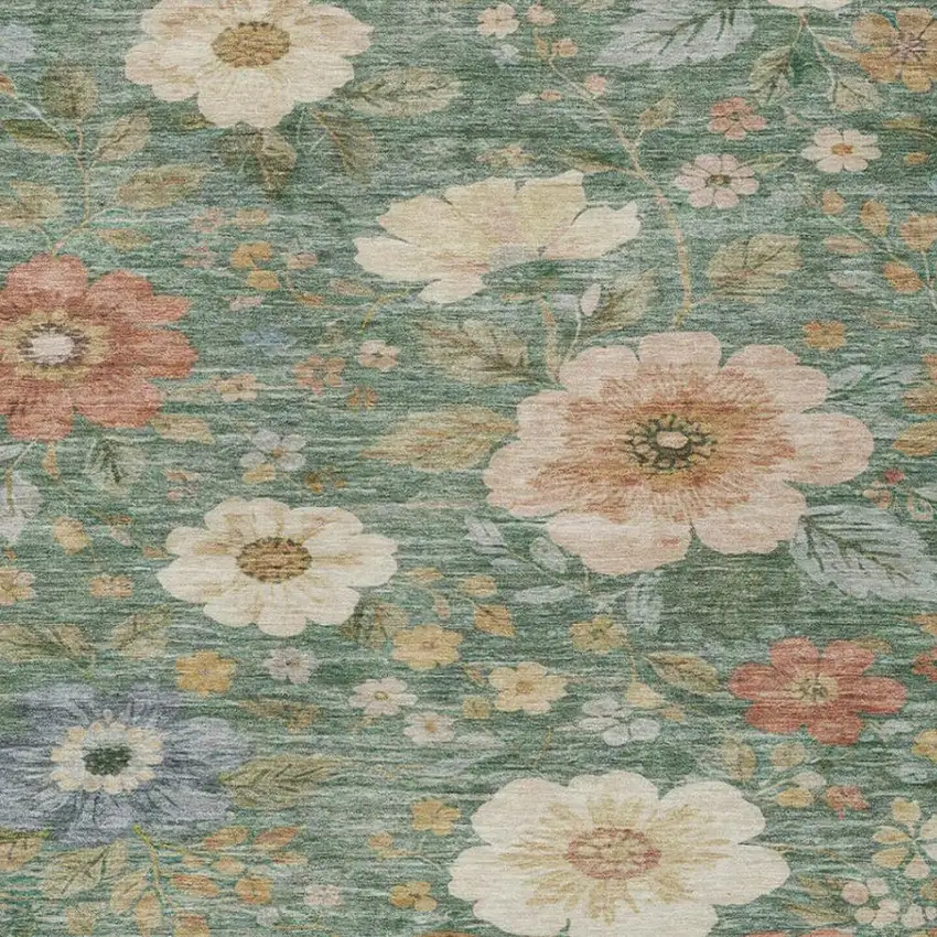 Green And Brown Floral Washable Indoor Outdoor Area Rug Photo 5
