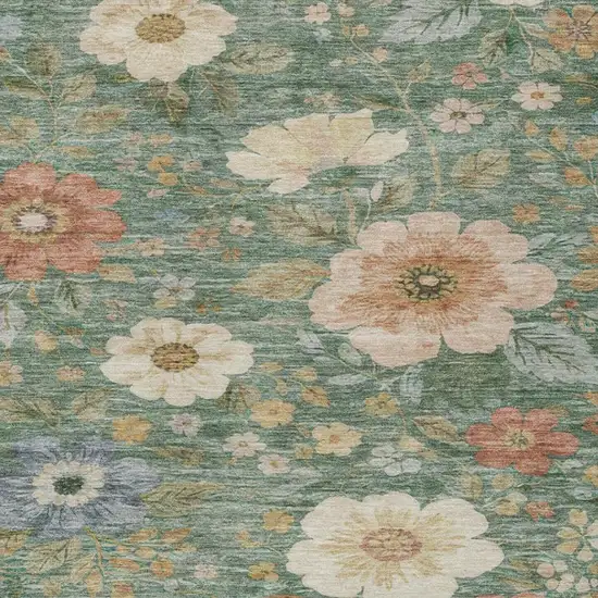 Green And Brown Floral Washable Indoor Outdoor Area Rug Photo 5