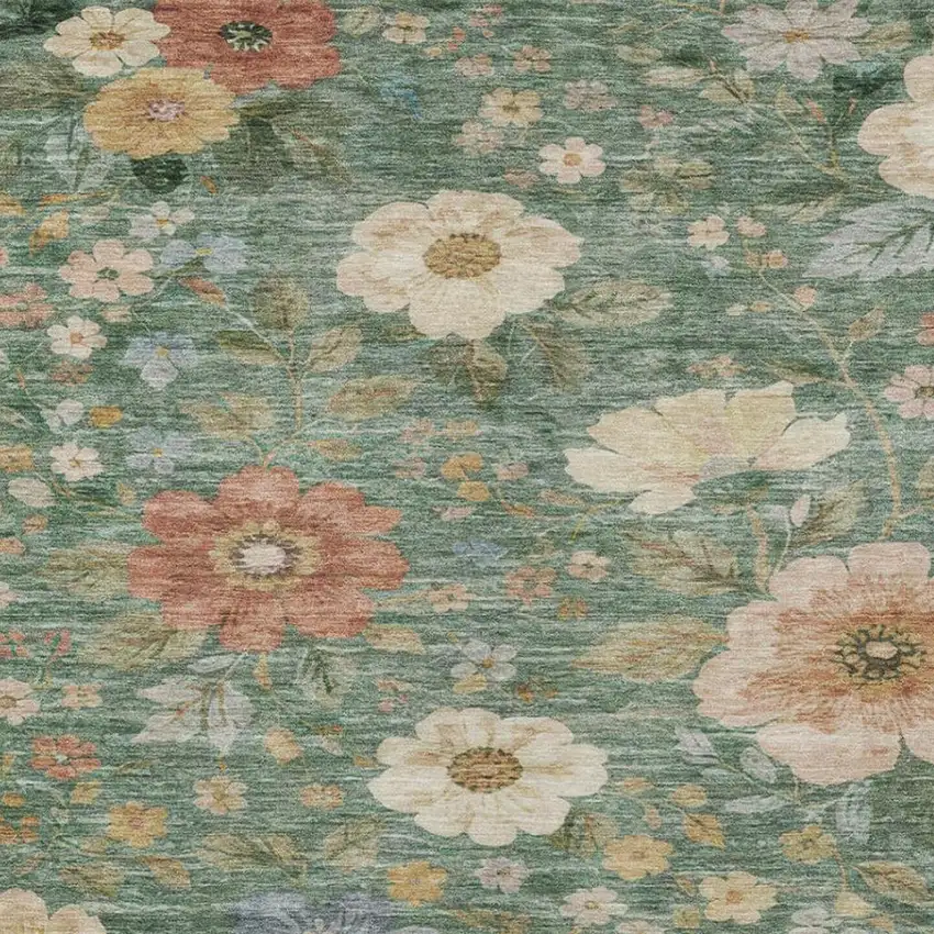Green And Brown Floral Washable Indoor Outdoor Area Rug Photo 1