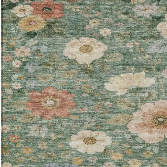 Green And Brown Floral Washable Indoor Outdoor Area Rug Photo 9