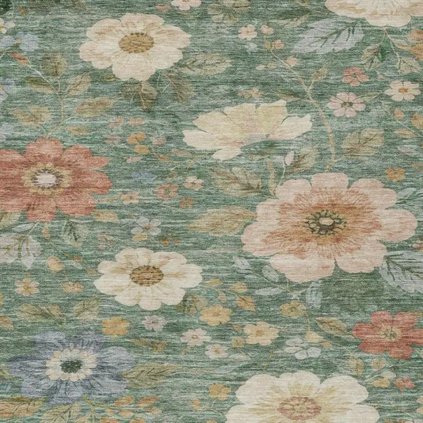Green And Brown Floral Washable Indoor Outdoor Area Rug Photo 4