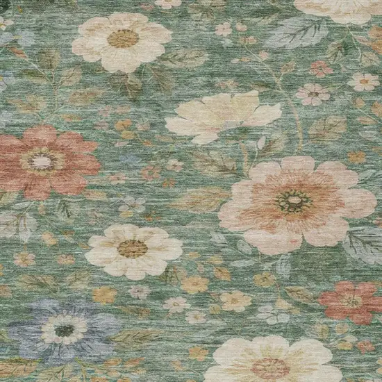 Green And Brown Floral Washable Indoor Outdoor Area Rug Photo 4