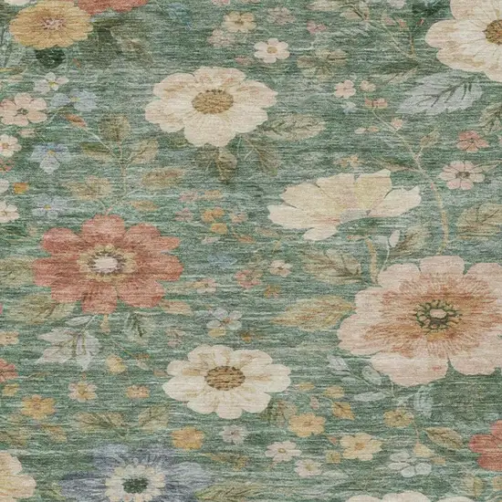Green And Brown Floral Washable Indoor Outdoor Area Rug Photo 7