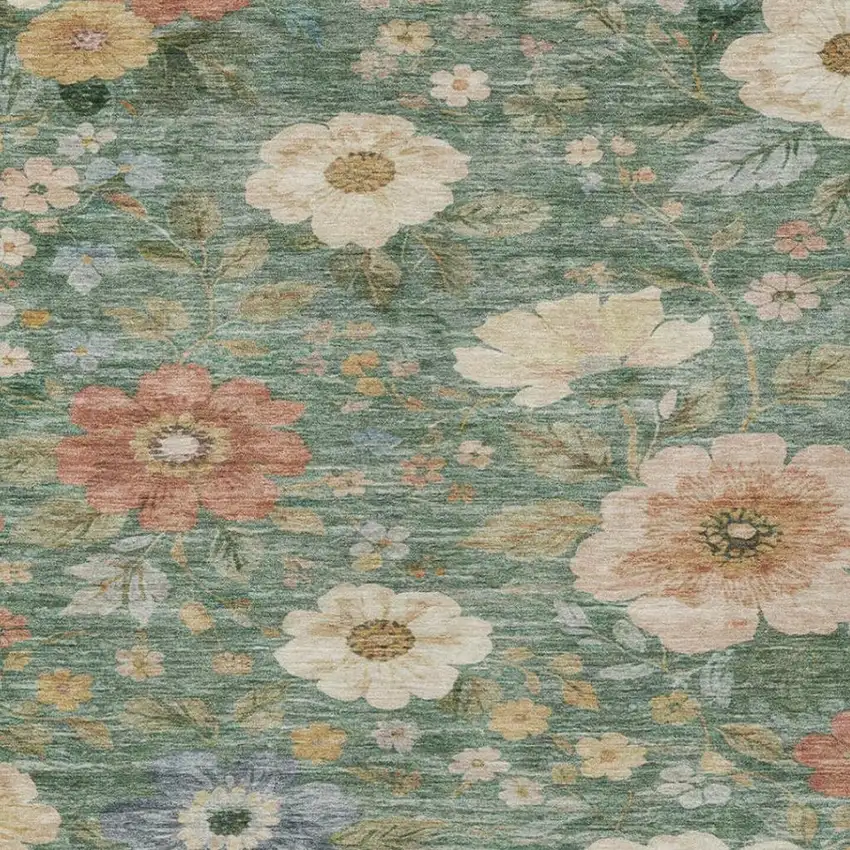 Green And Brown Floral Washable Indoor Outdoor Area Rug Photo 7