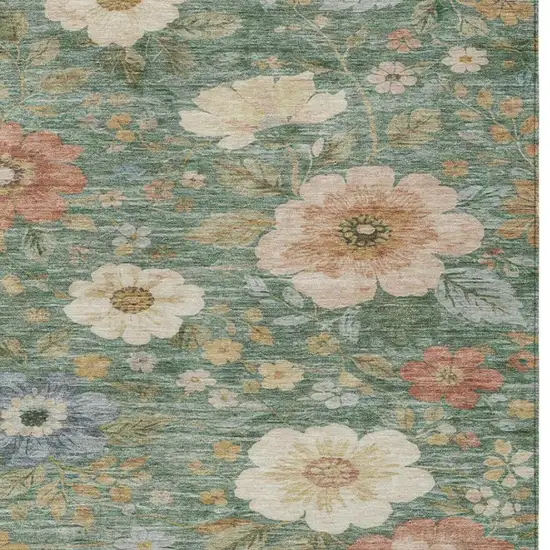 Green And Brown Floral Washable Indoor Outdoor Area Rug Photo 5