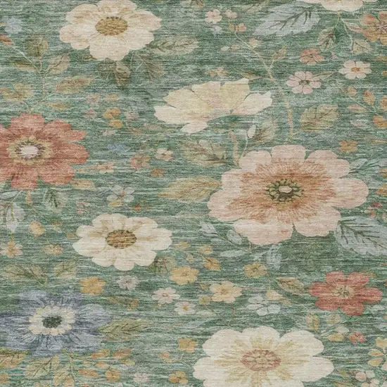 Green And Brown Floral Washable Indoor Outdoor Area Rug Photo 2
