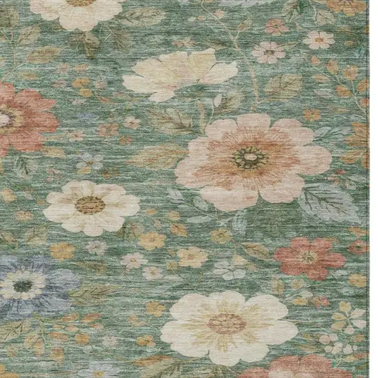 Green And Brown Floral Washable Indoor Outdoor Area Rug Photo 2
