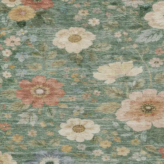 Green And Brown Floral Washable Indoor Outdoor Area Rug Photo 9