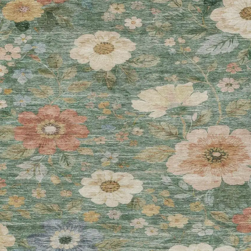 Green And Brown Floral Washable Indoor Outdoor Area Rug Photo 4
