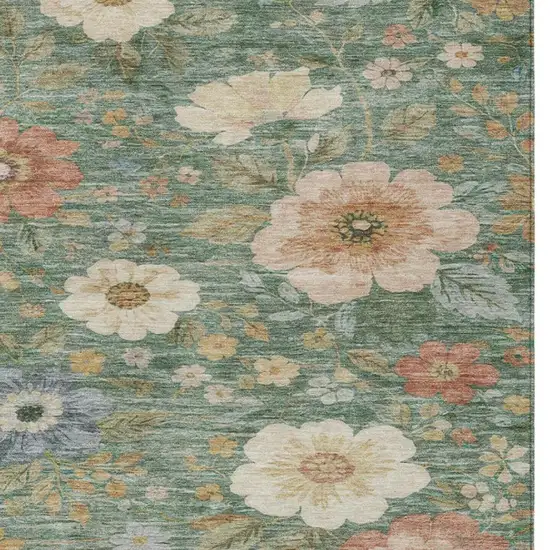 Green And Brown Floral Washable Indoor Outdoor Area Rug Photo 8