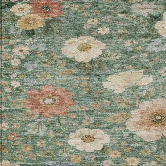 Green And Brown Floral Washable Indoor Outdoor Area Rug Photo 6