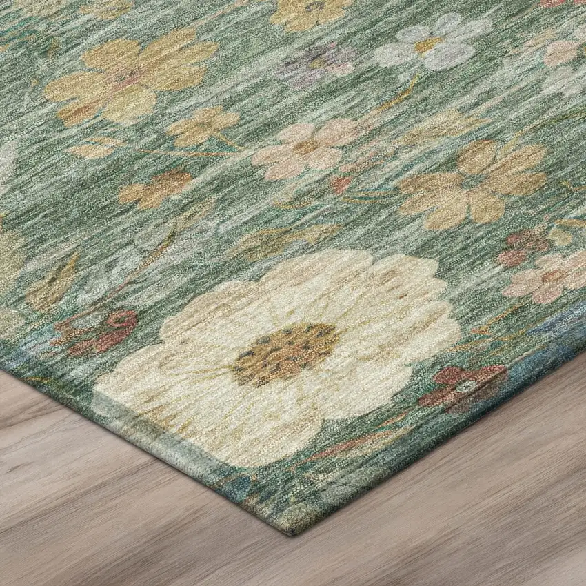 Green And Brown Floral Washable Indoor Outdoor Area Rug Photo 7