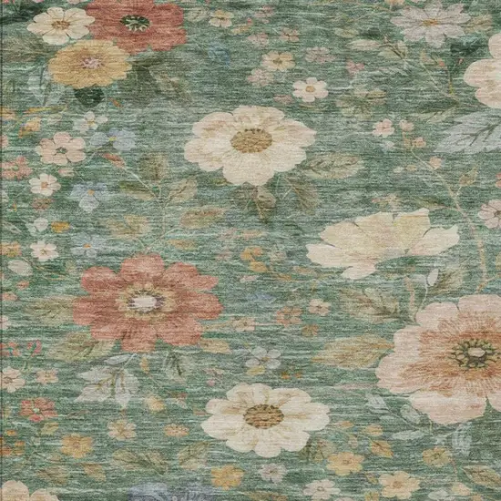 Green And Brown Floral Washable Indoor Outdoor Area Rug Photo 4