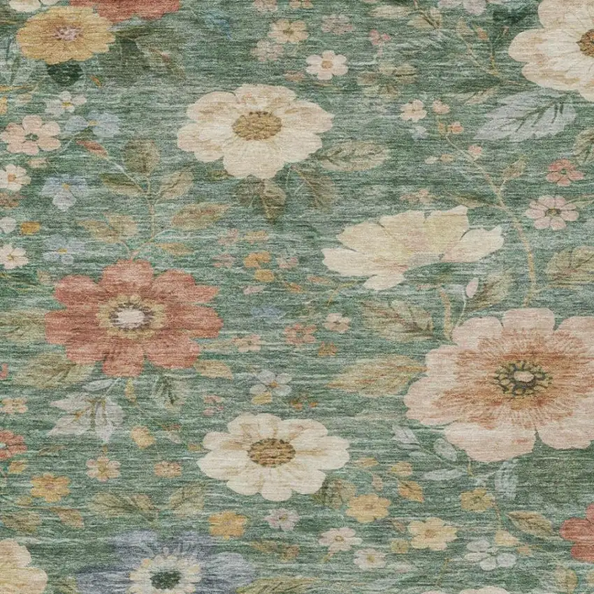 Green And Brown Floral Washable Indoor Outdoor Area Rug Photo 9