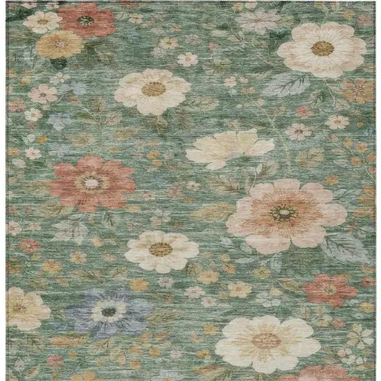 Green And Brown Floral Washable Indoor Outdoor Area Rug Photo 7