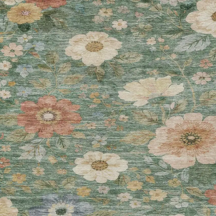 Green And Brown Floral Washable Indoor Outdoor Area Rug Photo 2