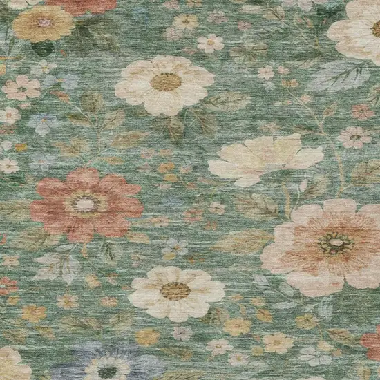 Green And Brown Floral Washable Indoor Outdoor Area Rug Photo 2