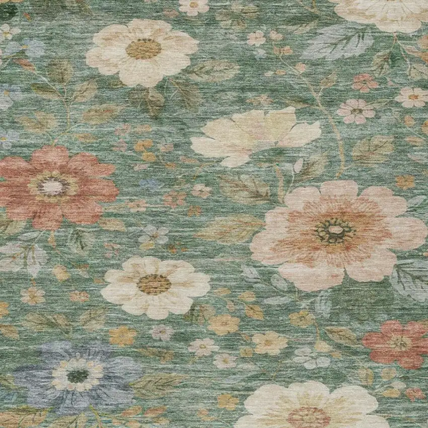 Green And Brown Floral Washable Indoor Outdoor Area Rug Photo 4
