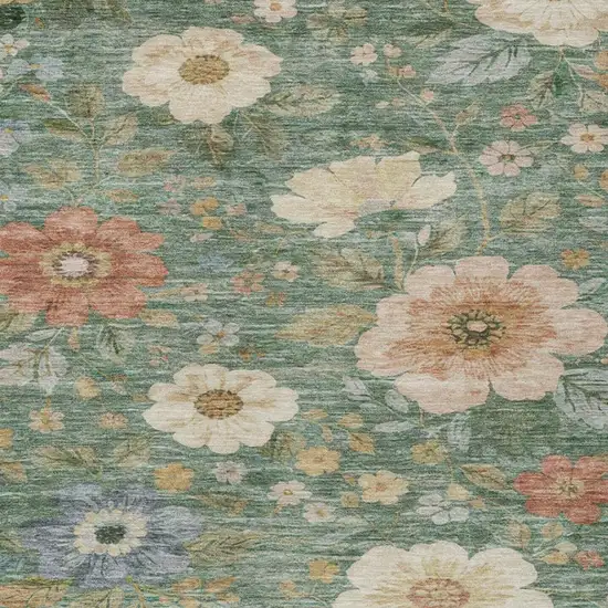 Green And Brown Floral Washable Indoor Outdoor Area Rug Photo 4