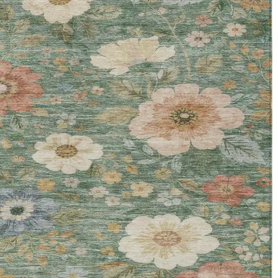 Green And Brown Floral Washable Indoor Outdoor Area Rug Photo 2
